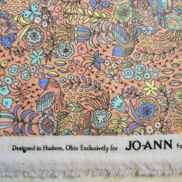 Joann Exclusive Bird Floral Flannel Fabric 44x32" Peach Nature Boho Print - Picture 11 of 13